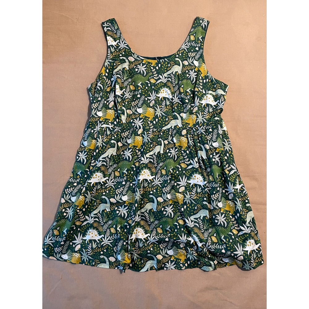 ModCloth Dinosaur Dress 3X Green Pockets Lined Retro Artsy Kindergarten Teacher - Picture 2 of 9